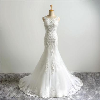 Ivory Lace Appliqued Mermaid Wedding Dress Sexy..
