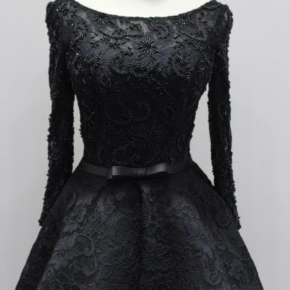 Vintage Black Lace High Low Prom Dresses A Line..