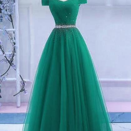 Fashion Sexy Off The Shoulder Green Tulle Beaded..