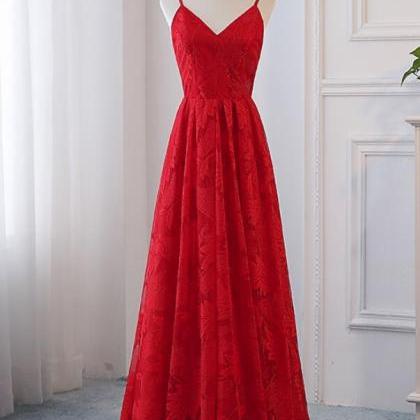 A Line Red Lace Off The Shoulder Prom Dress, Sexy..