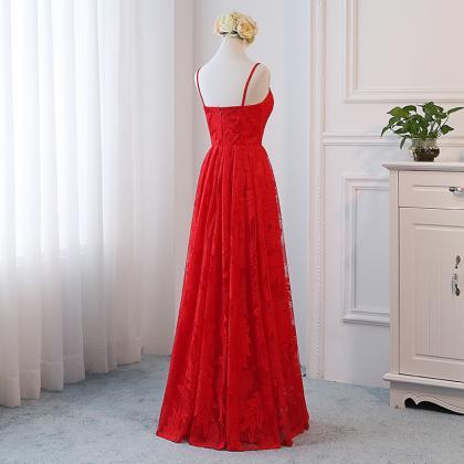 A Line Red Lace Off The Shoulder Prom Dress, Sexy..