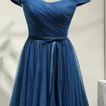 Dark Blue Ruffle Short Homecoming Dress Fashion..