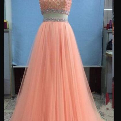 Sparkly Beaded Crystal Orange Tulle Two Pieces..