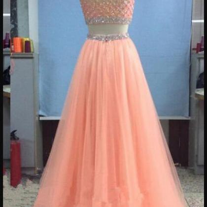 Sparkly Beaded Crystal Orange Tulle Two Pieces..