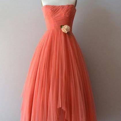 Strapless A Line Tulle Tea Length Homecoming..