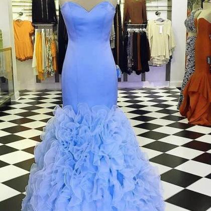 Fashion Light Blue Mermaid Prom Dress Skirts Tiers..