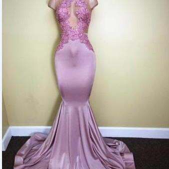 Purple High Neck Long Prom Dress Mermaid Women..