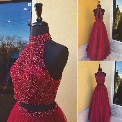 Luxury Beaded Corset Crystal Two Pieces Prom Dress..