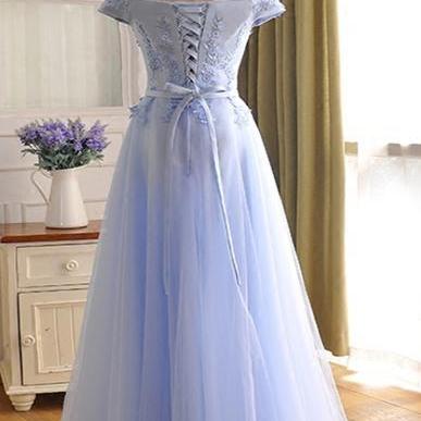 Light Sky Blue Lace Prom Dress Floor Length Women..