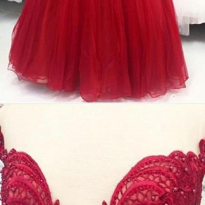 Red Lace Prom Dress Ball Gown Quinceanera Dress..