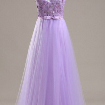 A Line Light Purple Lace Prom Dress ,a Line Prom..
