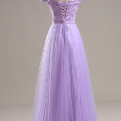A Line Light Purple Lace Prom Dress ,a Line Prom..