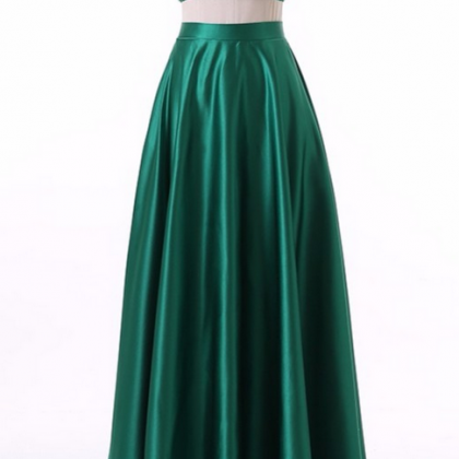 Two Pieces Beaded Prom Dress,long Green Satin Long..