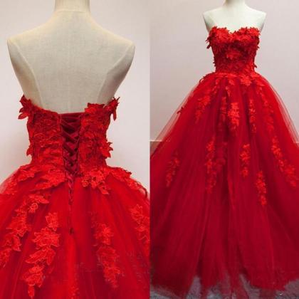 Red Tulle Pricess Wedding Dress, Custom Made Sweet..