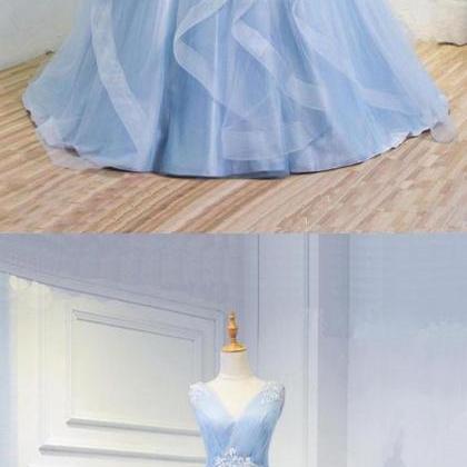 Light Blue Organza Ball Gown Prom Dress,custom..