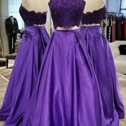 Elegant Two Pieces Purple Lace Prom Dress Off The..