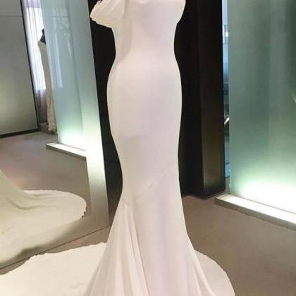 Elegant White Satin Mermaid Prom Dress, Long Prom..