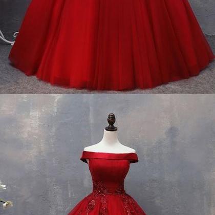Fashion Off The Shoulder Burgundy Tulle Long Prom..