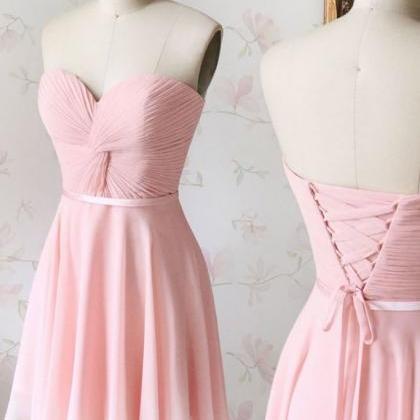 Pink Chiffon Ruffle Short Bridesmaid Dress A Line..