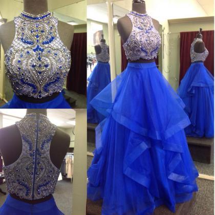 Luxury Beaded Crystal Two Pieces Long Prom Dress..