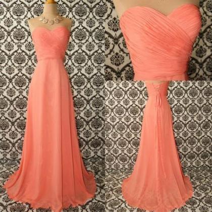 A Line Sweet Coral Ruffle Long Prom Dress ,custom..