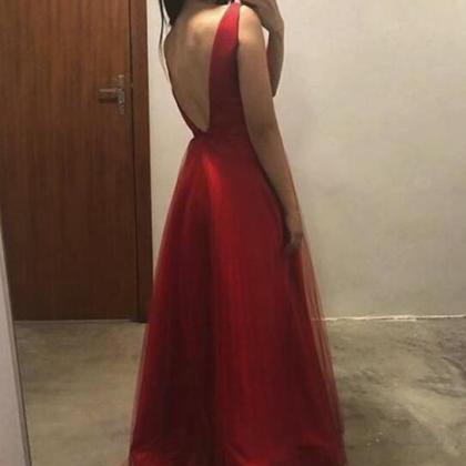 Red Satin Long Prom Dress Custom Made Prom Gowns..