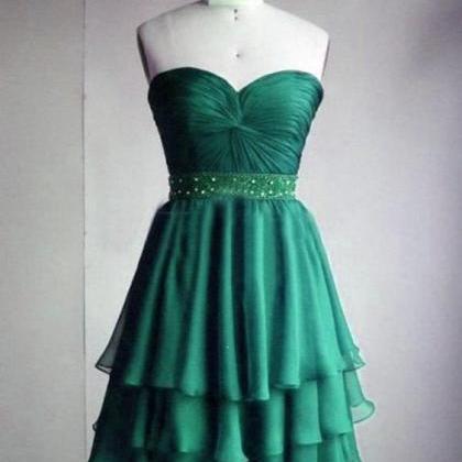 Green Chiffon Beaded Ruffle Short Bridesmaid Dress..