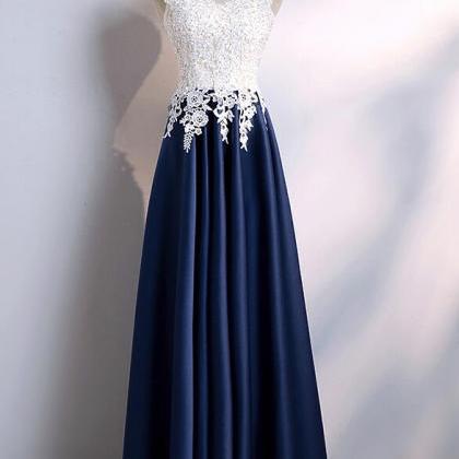Sexy A Line Navy Blue Satin Prom Dress Off The..