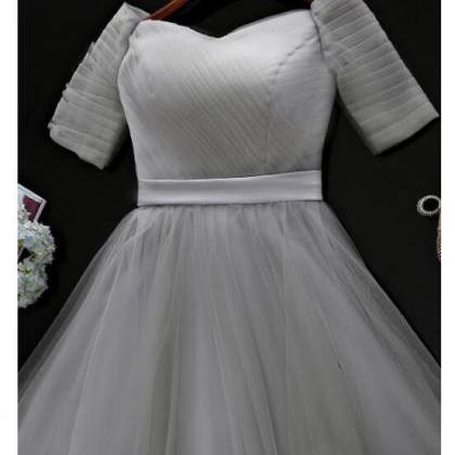 Gray Tulle Ruched Short Homecoming Dress, Short..