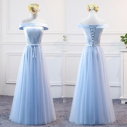 Women Party Dress Light Blue Tulle Long Prom Dress..