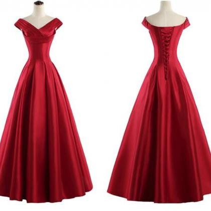 Red Satin Long Prom Dress A Line Women Pageant..