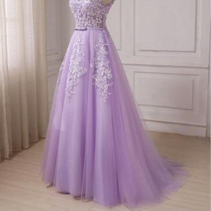 A Line Sexy Lavender Tulle Lace Evening Dress 2019..