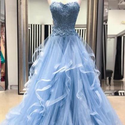 Elegant Blue Sweet Lace Prom Dress 2019 Custom..