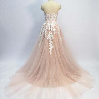 Fashion A Line Lace Prom Dress Appliqued Long Prom..