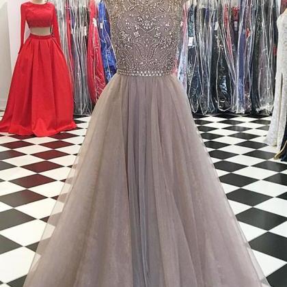 Luxury Beaded Scoop Neck Long Prom Dress 2019..
