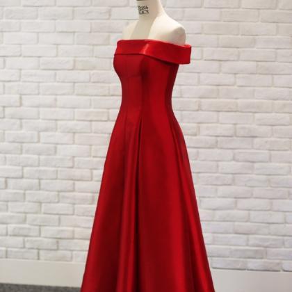 Elegant A Line Red Satin Prom Dress Custom Made..