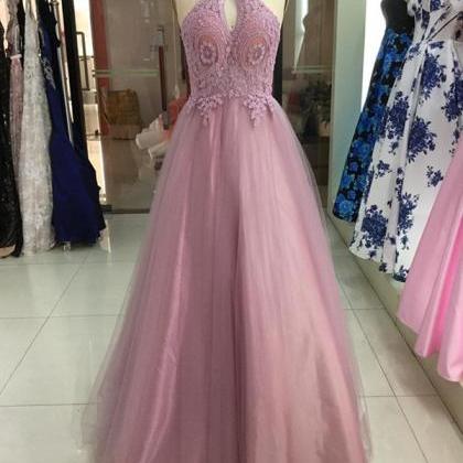 A Line Halter Lace Prom Dress 2019, Strapless Prom..