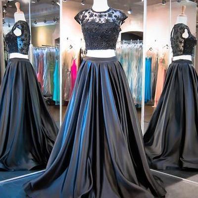 Black Lace Two Pieces Long Prom Dress, Off The..
