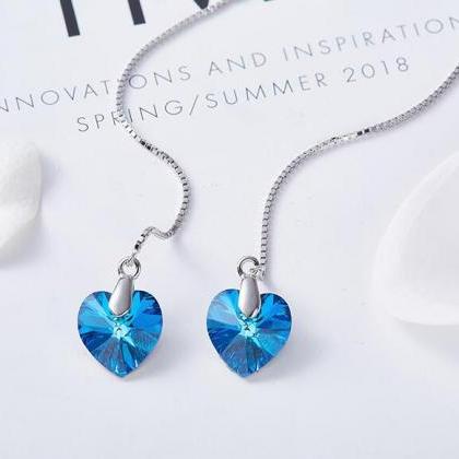 Crystal For Swarovski Earrings Blue For Women..