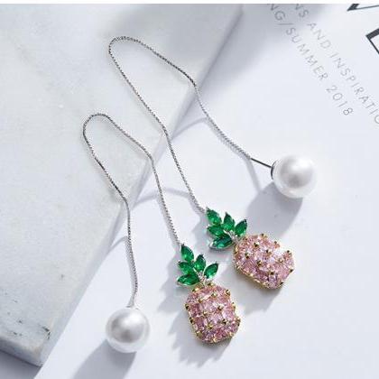 Crystal For Swarovski Earrings Pink Pineappl For..