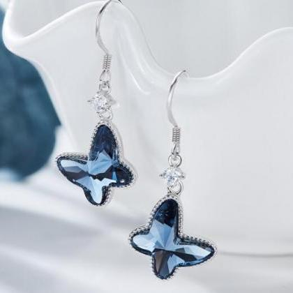 Crystal For Swarovski Earrings Blue Butterflies..