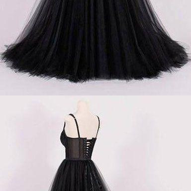 Fashion Black Tulle Long Prom Dress..