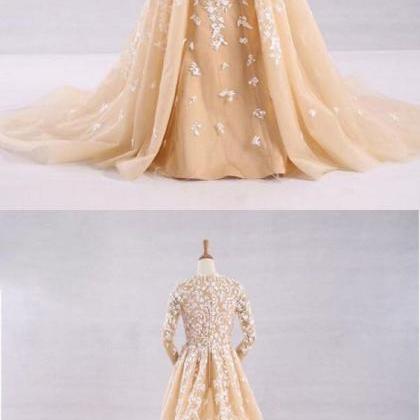 Elegant A Line Long Sleeve Lace Prom Dress 2019..