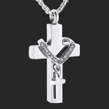 Crystal Collar Cross Cremation Necklace Stainless..