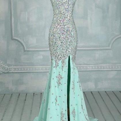 Luxury Light Green Chiffon Sweet Mermaid Prom..