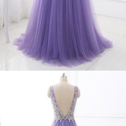 Luxury Beaded Crystal Lavender Chiffon Long Prom..