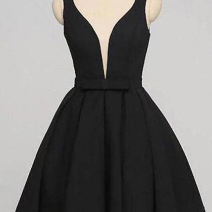 Black Satin Short Homecoming Dress,..