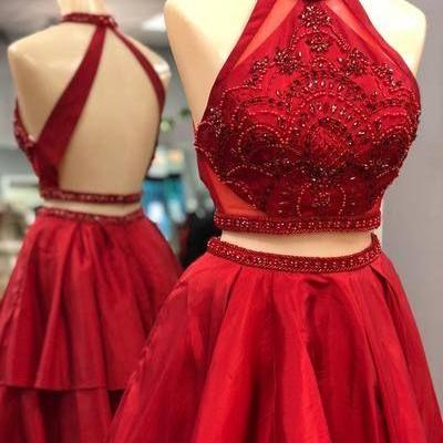 2018 Red High Neck Beaded Homecoming Dress, Above..