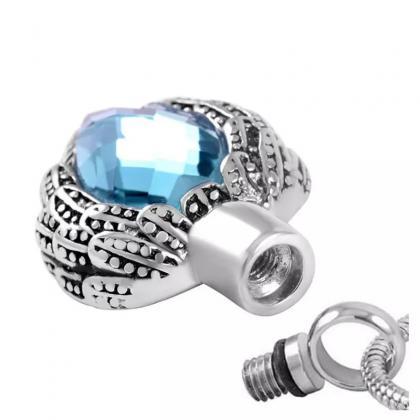 Hold Heart Urn Cremation Jewelry Blue Rhinestone..