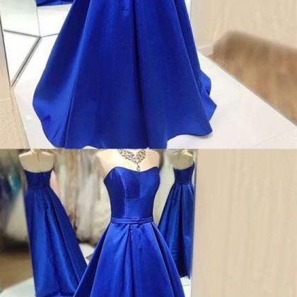 Custom Made Royal Blue Satin Long Prom Dress 2019..